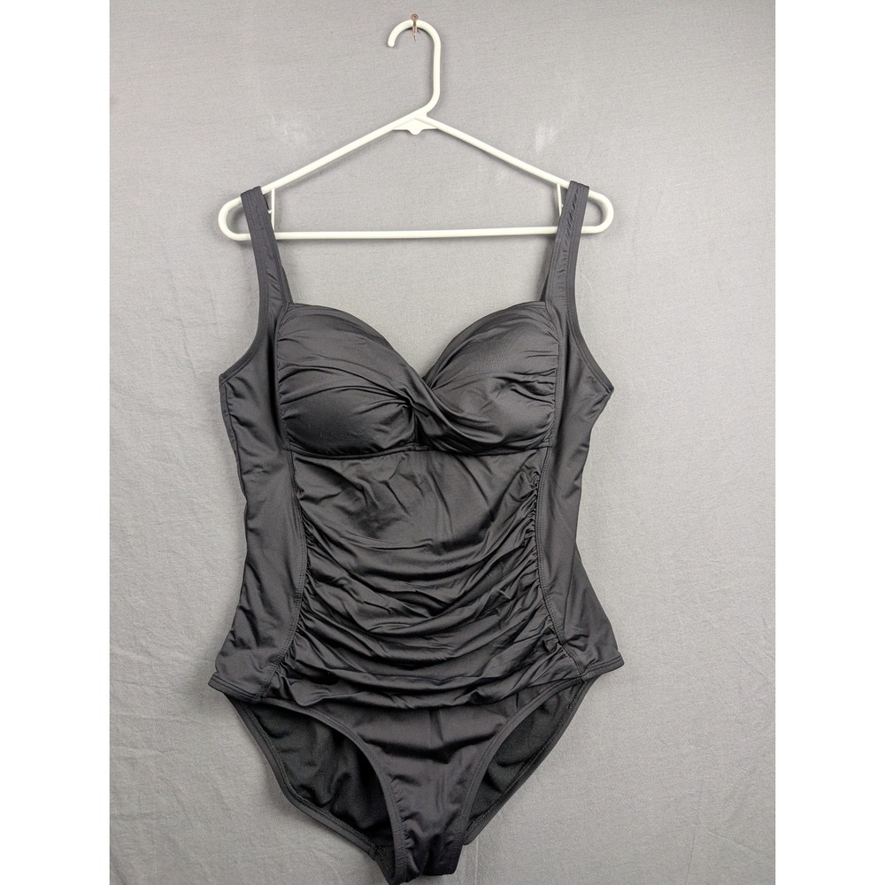 Liz Claiborne Women Black Ruched One Piece Swimsuit Size 14 Sweetheart Neckline